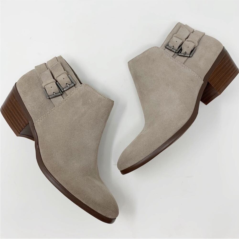 Sam Edelman Petal Taupe Suede‎ Buckle Zip Ankle Booties 8.5